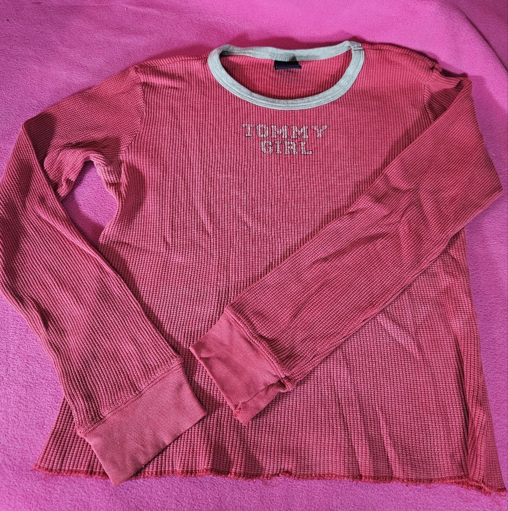 Vintage Tommy Hilfiger Red and Tan Waffle Knit Top